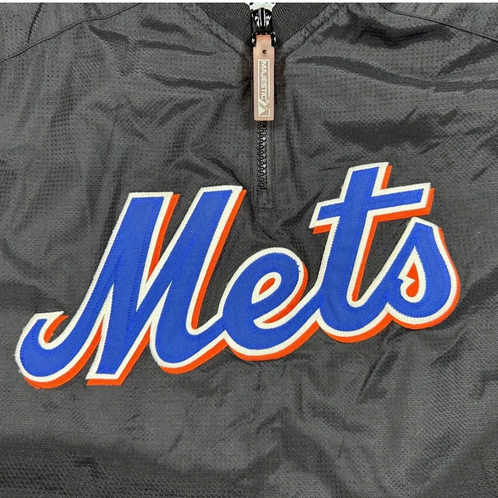 Majestic Authentic New York Mets Windbreaker Jacket‎ Mens XXL Black Blue 1/4 Zip